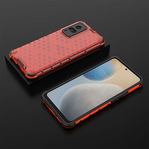 Silicone Transparent Frame Case Cover 360 Degrees AM2 for Vivo X60 Pro 5G Red
