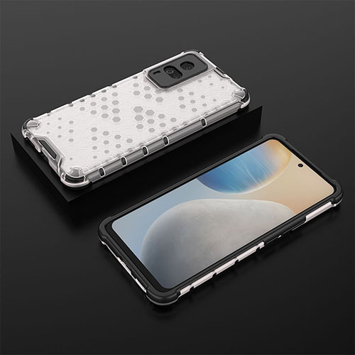 Silicone Transparent Frame Case Cover 360 Degrees AM2 for Vivo X60 Pro 5G White