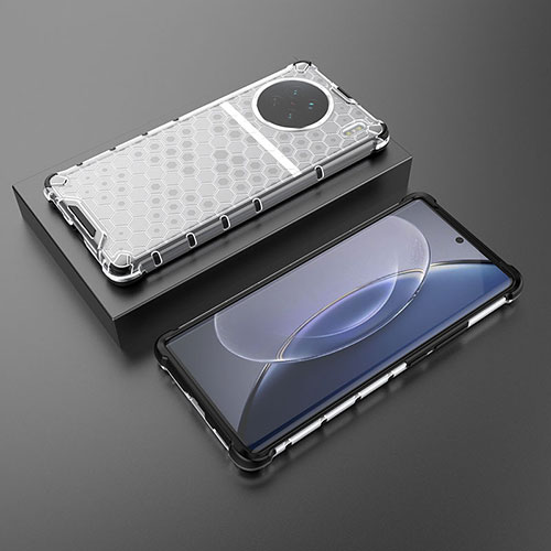Silicone Transparent Frame Case Cover 360 Degrees AM2 for Vivo X90 5G White