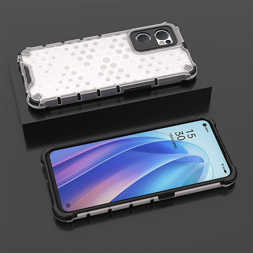 Silicone Transparent Frame Case Cover 360 Degrees AM3 for Oppo Reno7 5G White