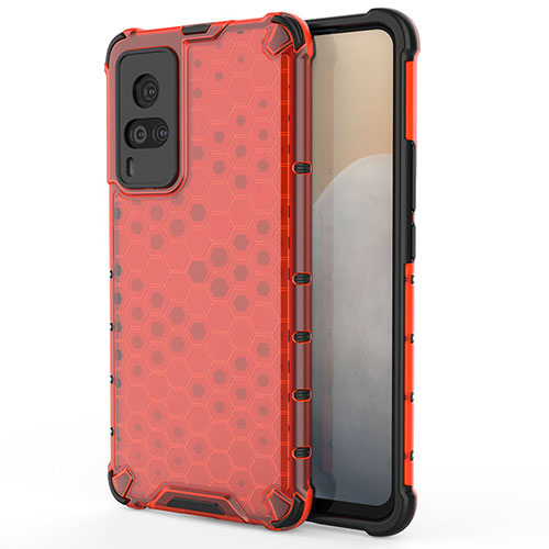 Silicone Transparent Frame Case Cover 360 Degrees AM3 for Vivo X60 Pro 5G Red