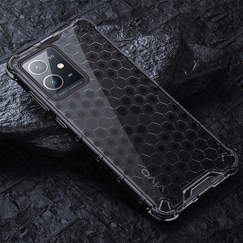 Silicone Transparent Frame Case Cover 360 Degrees AM4 for Vivo T1 5G India Black