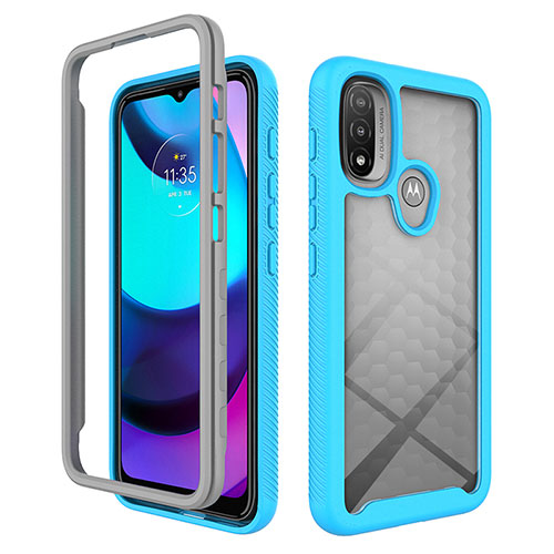 Silicone Transparent Frame Case Cover 360 Degrees for Motorola Moto E30 Cyan