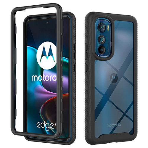 Silicone Transparent Frame Case Cover 360 Degrees for Motorola Moto Edge 30 5G Black