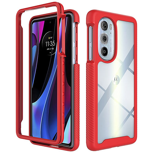 Silicone Transparent Frame Case Cover 360 Degrees for Motorola Moto Edge 30 Pro 5G Red