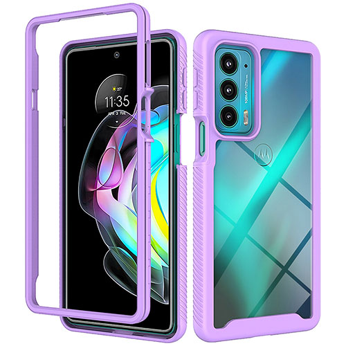 Silicone Transparent Frame Case Cover 360 Degrees for Motorola Moto Edge Lite 5G Purple