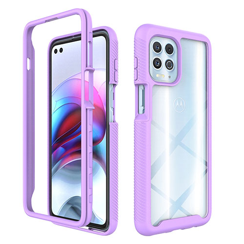 Silicone Transparent Frame Case Cover 360 Degrees for Motorola Moto Edge S 5G Purple