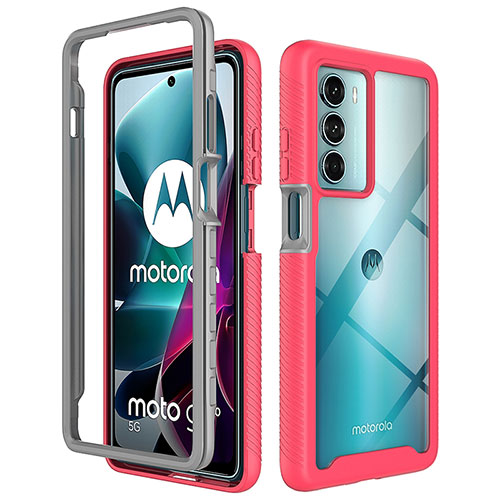 Silicone Transparent Frame Case Cover 360 Degrees for Motorola Moto Edge S30 5G Hot Pink