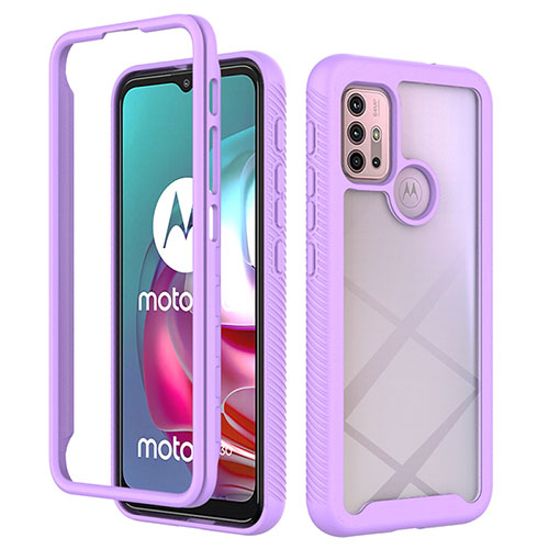 Silicone Transparent Frame Case Cover 360 Degrees for Motorola Moto G10 Power Purple