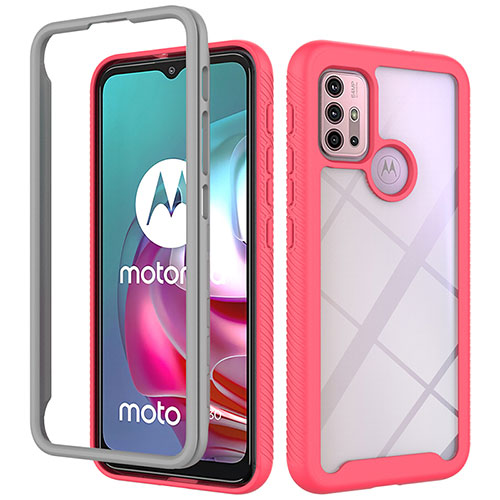 Silicone Transparent Frame Case Cover 360 Degrees for Motorola Moto G20 Hot Pink