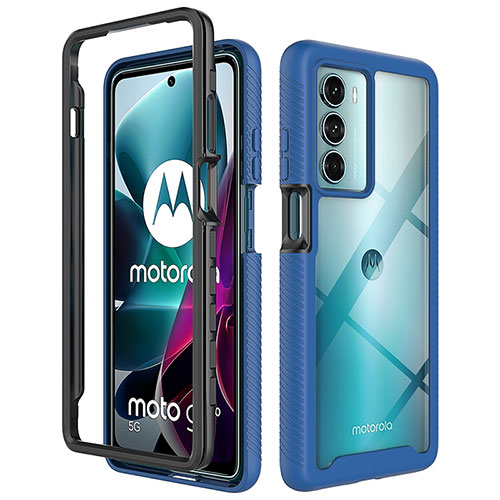 Silicone Transparent Frame Case Cover 360 Degrees for Motorola Moto G200 5G Blue