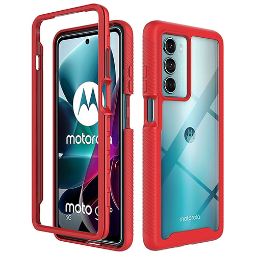 Silicone Transparent Frame Case Cover 360 Degrees for Motorola Moto G200 5G Red