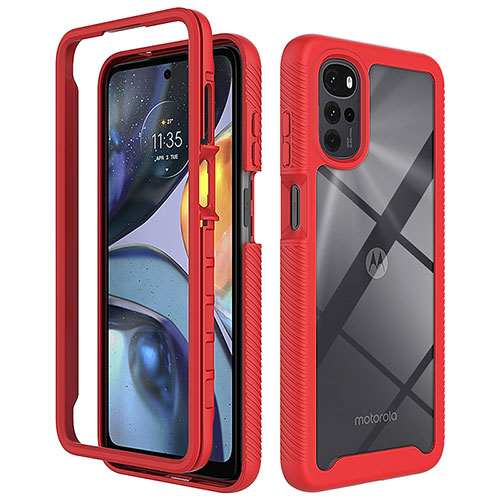 Silicone Transparent Frame Case Cover 360 Degrees for Motorola Moto G22 Red