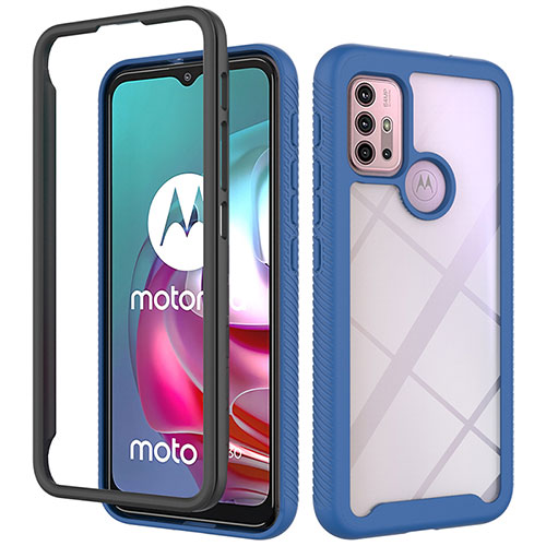 Silicone Transparent Frame Case Cover 360 Degrees for Motorola Moto G30 Blue