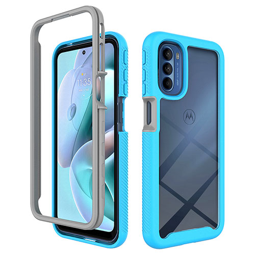 Silicone Transparent Frame Case Cover 360 Degrees for Motorola Moto G31 Cyan