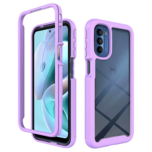 Silicone Transparent Frame Case Cover 360 Degrees for Motorola Moto G31 Purple