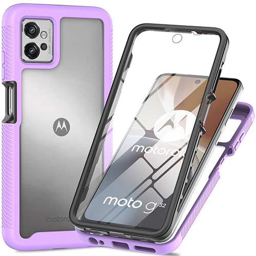 Silicone Transparent Frame Case Cover 360 Degrees for Motorola Moto G32 Purple