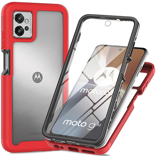 Silicone Transparent Frame Case Cover 360 Degrees for Motorola Moto G32 Red