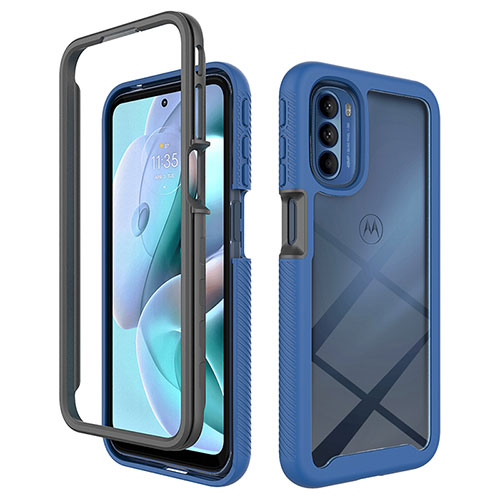Silicone Transparent Frame Case Cover 360 Degrees for Motorola Moto G41 Blue