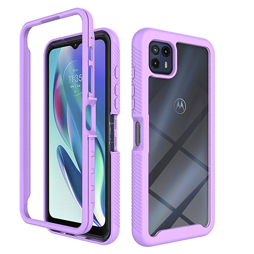 Silicone Transparent Frame Case Cover 360 Degrees for Motorola Moto G50 5G Purple