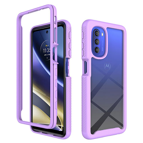 Silicone Transparent Frame Case Cover 360 Degrees for Motorola Moto G51 5G Purple