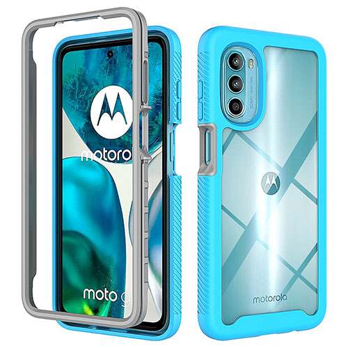 Silicone Transparent Frame Case Cover 360 Degrees for Motorola MOTO G52 Cyan