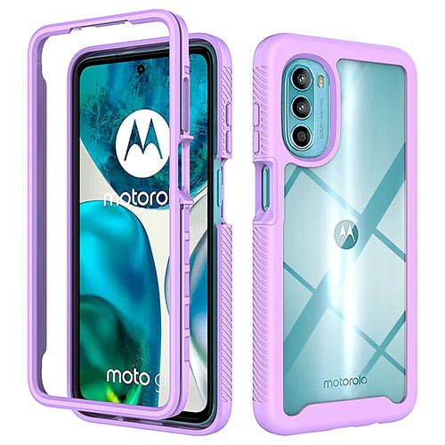 Silicone Transparent Frame Case Cover 360 Degrees for Motorola MOTO G52 Purple