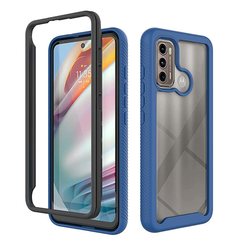 Silicone Transparent Frame Case Cover 360 Degrees for Motorola Moto G60 Blue