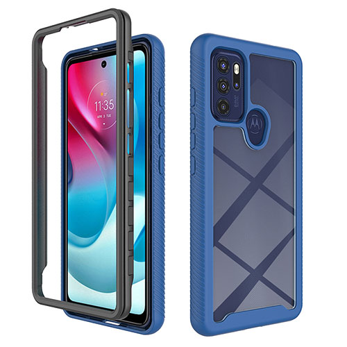 Silicone Transparent Frame Case Cover 360 Degrees for Motorola Moto G60s Blue