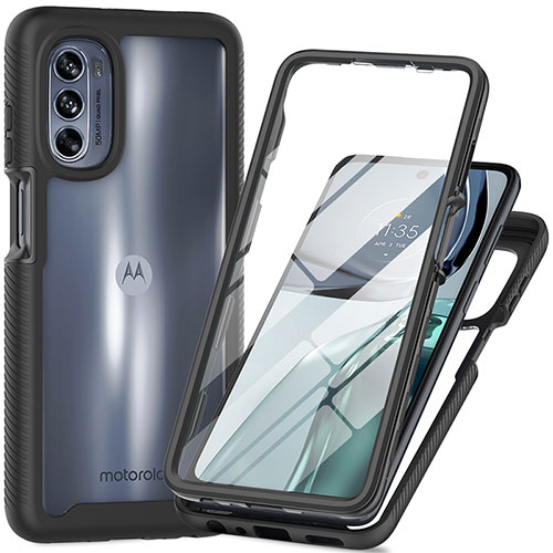Silicone Transparent Frame Case Cover 360 Degrees for Motorola Moto G62 5G Black