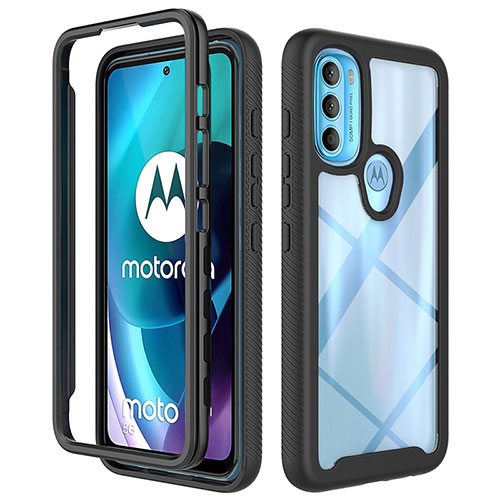 Silicone Transparent Frame Case Cover 360 Degrees for Motorola Moto G71 5G Black