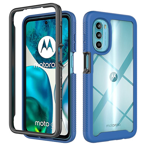 Silicone Transparent Frame Case Cover 360 Degrees for Motorola Moto G71s 5G Blue