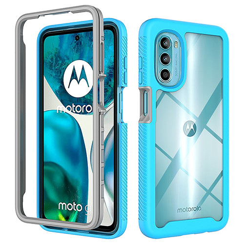 Silicone Transparent Frame Case Cover 360 Degrees for Motorola Moto G82 5G Cyan