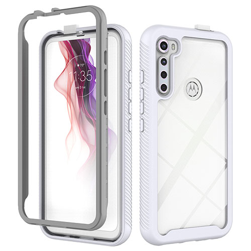 Silicone Transparent Frame Case Cover 360 Degrees for Motorola Moto One Fusion Plus White