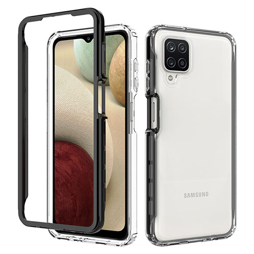 Silicone Transparent Frame Case Cover 360 Degrees JX1 for Samsung Galaxy A12 Black