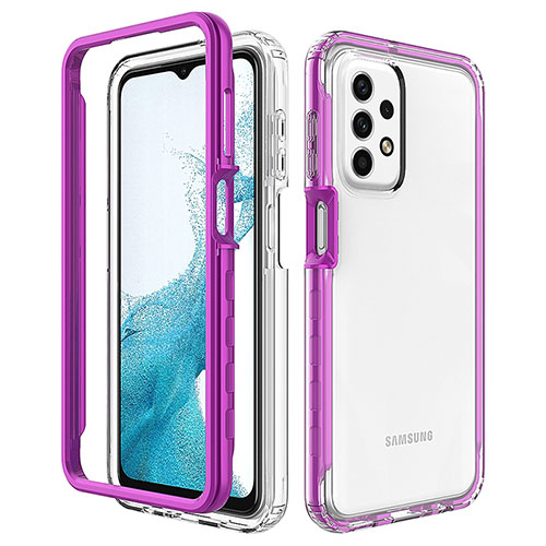 Silicone Transparent Frame Case Cover 360 Degrees JX2 for Samsung Galaxy A23 4G Purple