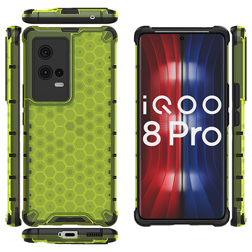 Silicone Transparent Frame Case Cover 360 Degrees M03 for Vivo iQOO 8 Pro 5G Green