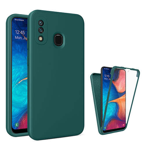 Silicone Transparent Frame Case Cover 360 Degrees MJ1 for Samsung Galaxy A30 Green