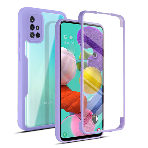 Silicone Transparent Frame Case Cover 360 Degrees MJ1 for Samsung Galaxy A51 5G Purple