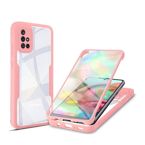 Silicone Transparent Frame Case Cover 360 Degrees MJ1 for Samsung Galaxy A71 5G Rose Gold