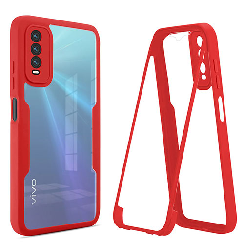 Silicone Transparent Frame Case Cover 360 Degrees MJ1 for Vivo Y12s Red