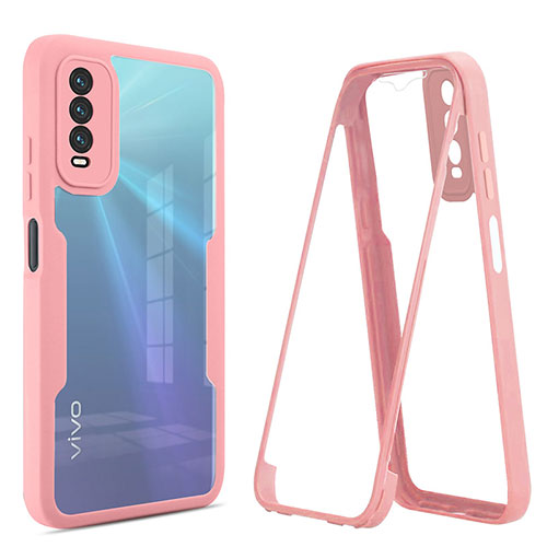 Silicone Transparent Frame Case Cover 360 Degrees MJ1 for Vivo Y30 Rose Gold