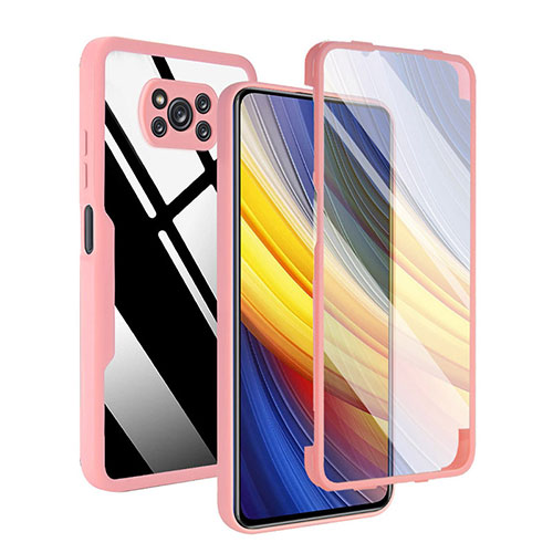 Silicone Transparent Frame Case Cover 360 Degrees MJ1 for Xiaomi Poco X3 NFC Rose Gold