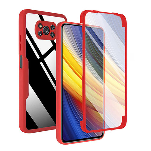 Silicone Transparent Frame Case Cover 360 Degrees MJ1 for Xiaomi Poco X3 Pro Red
