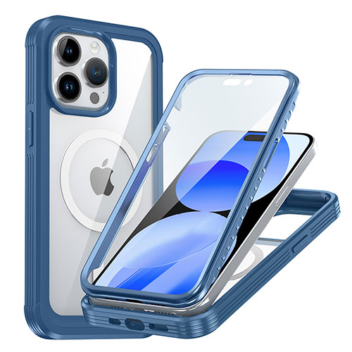 Silicone Transparent Frame Case Cover 360 Degrees with Mag-Safe Magnetic AC1 for Apple iPhone 13 Pro Blue