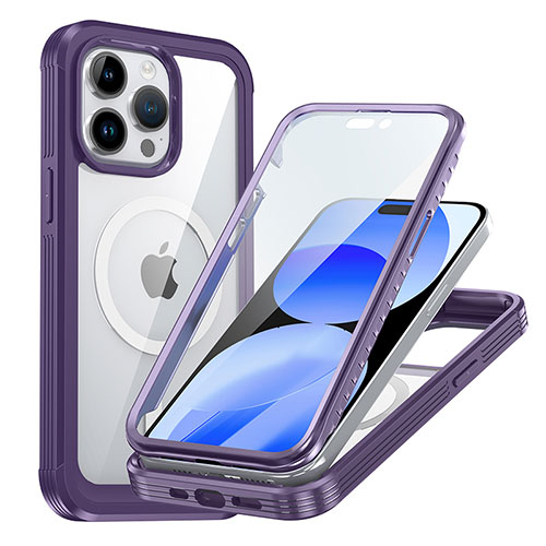 Silicone Transparent Frame Case Cover 360 Degrees with Mag-Safe Magnetic AC1 for Apple iPhone 13 Pro Purple
