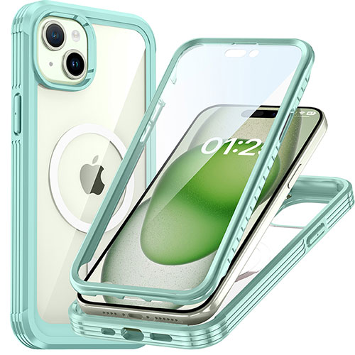 Silicone Transparent Frame Case Cover 360 Degrees with Mag-Safe Magnetic T01 for Apple iPhone 14 Green