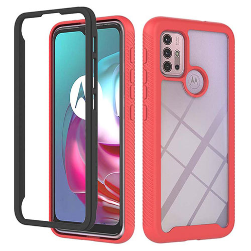 Silicone Transparent Frame Case Cover 360 Degrees YB2 for Motorola Moto G20 Red