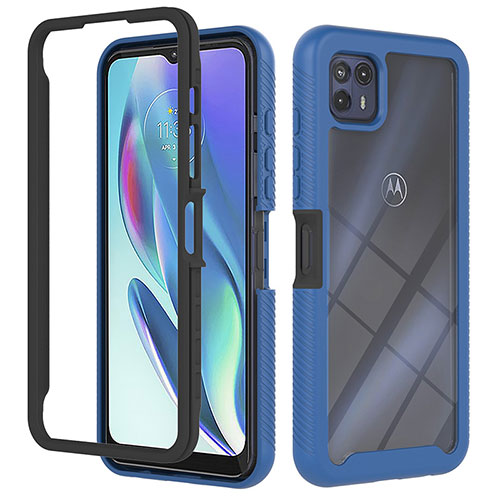 Silicone Transparent Frame Case Cover 360 Degrees YB2 for Motorola Moto G50 5G Blue