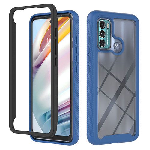 Silicone Transparent Frame Case Cover 360 Degrees YB2 for Motorola Moto G60 Blue